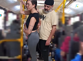 Slutty Student Gets Cumshot in Public on rub-down the Bus