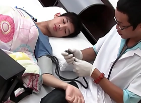 Examined Asia twink shoots cum space fully barebacked by medic